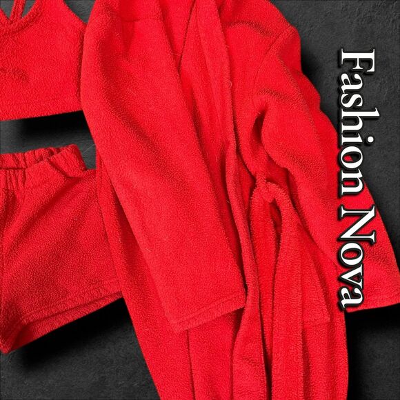 FashionNova Destiny Cozy Soft PJ Robe Set – Red – Size Small – Pre-Owned Good Co - Picture 5 of 6